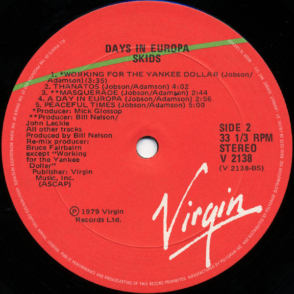 Skids : Days In Europa (LP, Album)