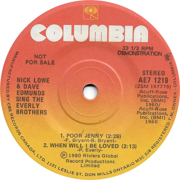 Nick Lowe & Dave Edmunds : Nick Lowe & Dave Edmunds Sing The Everly Brothers (7", EP, Promo)