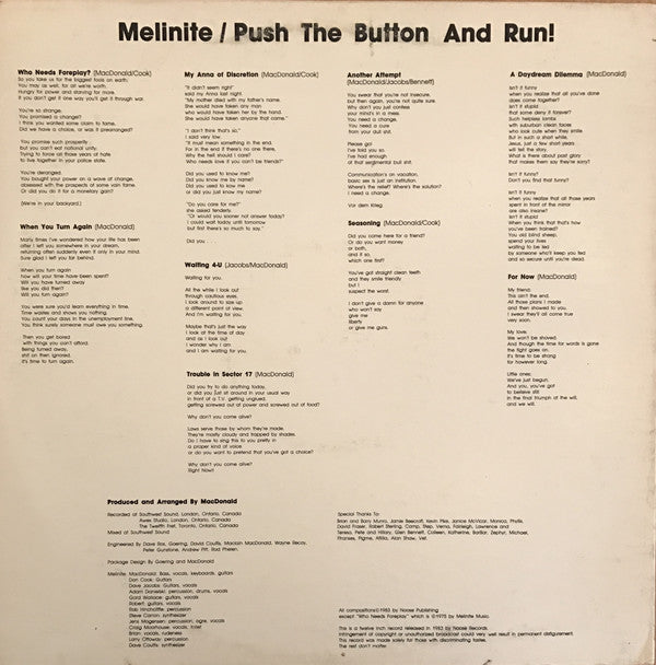 Melinite : Push The Button And Run! (LP)