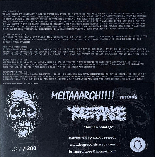 Tolerance (12) : Human Bondage (7", S/Sided, Ltd, Num)