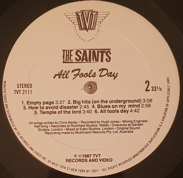 The Saints (2) : All Fools Day (LP, Album, Whi)