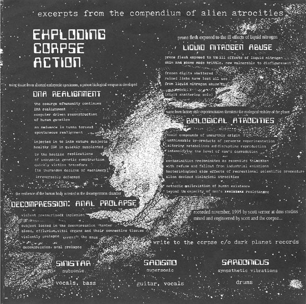 Exploding Corpse Action / Dead Baby : Excerpts From The Compendium Of Alien Atrocities / Dead Baby (7", Ltd)