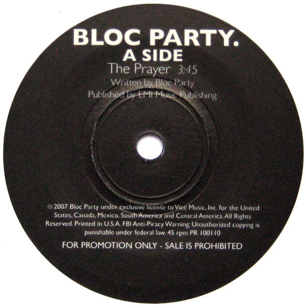 Bloc Party : The Prayer (7", Single, Promo)