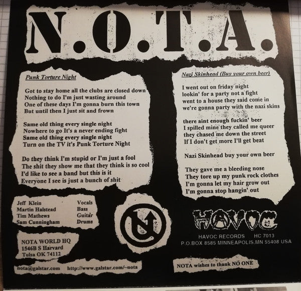 N.O.T.A. / Brother Inferior : Punk Torture Night / Freedom's Sons (7", Gre)