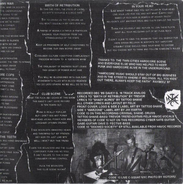 Code XIII* : They Made A Wasteland And Called It Peace (7", Gre)