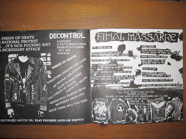Decontrol (3) / Final Massakre : Vision Of Death / Waves Of War (7", Num, W/Lbl)