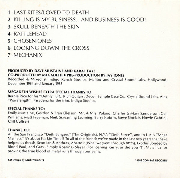 Megadeth : Killing Is My Business... And Business Is Good! (CD, Album, RE, RP)