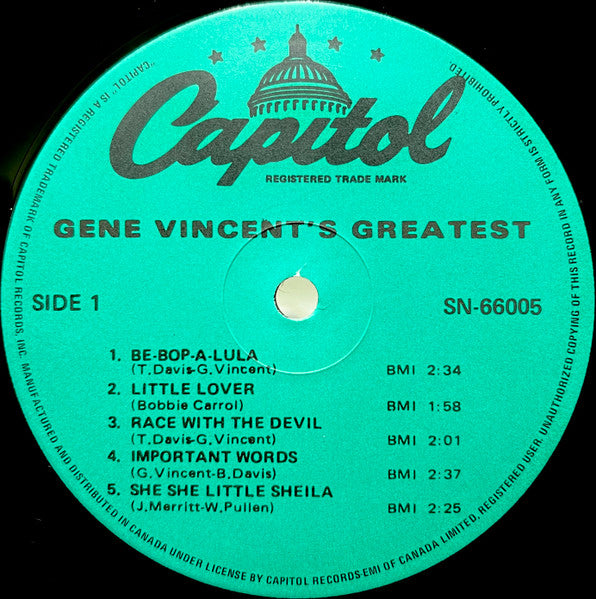 Gene Vincent : Gene Vincent's Greatest! (LP, Comp, Mono, RE)