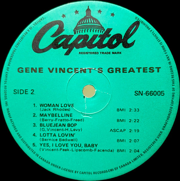 Gene Vincent : Gene Vincent's Greatest! (LP, Comp, Mono, RE)