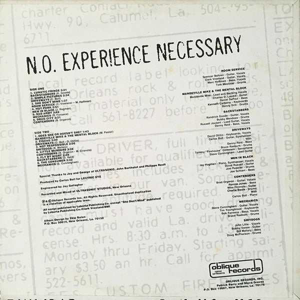 Various : N.O. Experience Necessary (LP, Comp)