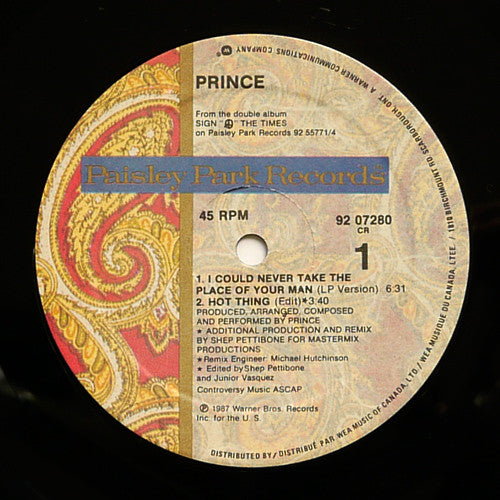 Prince : I Could Never Take The Place Of Your Man (12", Maxi)