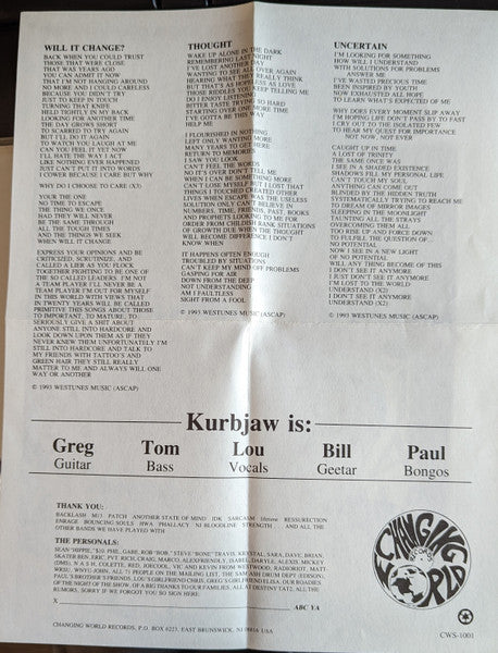 Kurbjaw : Will It Change (7", Promo)