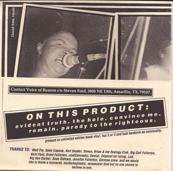 Voice Of Reason (3) : Parody To The Righteous (7", EP)