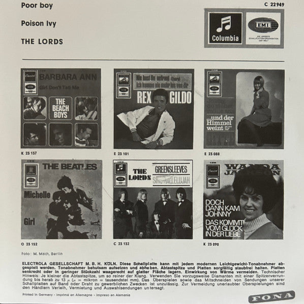 The Lords : Poor Boy / Poison Ivy (7", Single, RE)