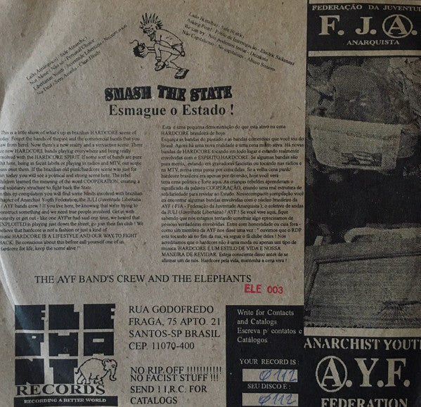 Various : Tudo Aquilo Que Não Mata O Poder É Morto Por Ele! The A.Y.F. Band's Crew Hardcore Compilation Vol. 1 (7", Comp, Num)