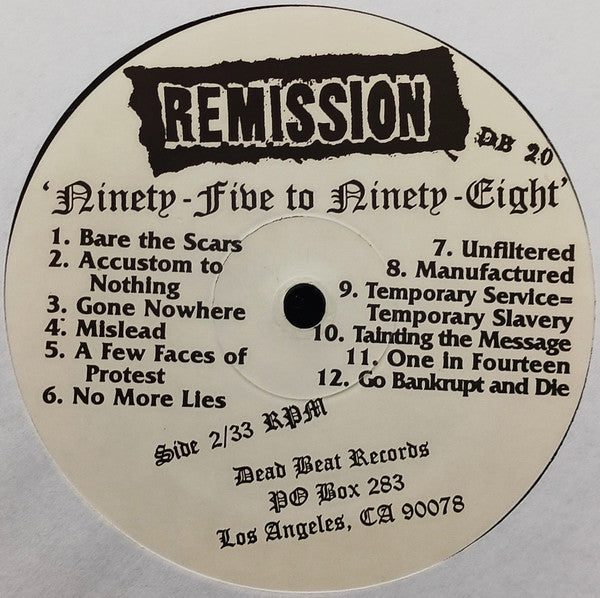 Remission : Ninety-Five To Ninety-Eight (LP, Comp)