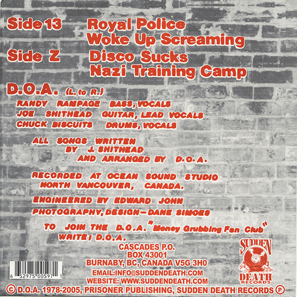 D.O.A. (2) : Disco Sucks (7", Ltd, RE, Red)