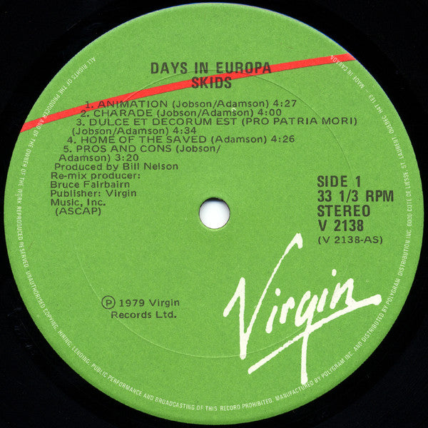 Skids : Days In Europa (LP, Album)