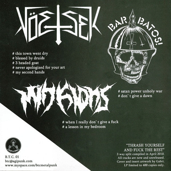 Vöetsek / Barbatos / Minkions : Thrash Yourself And Fuck The Rest (12", S/Sided)