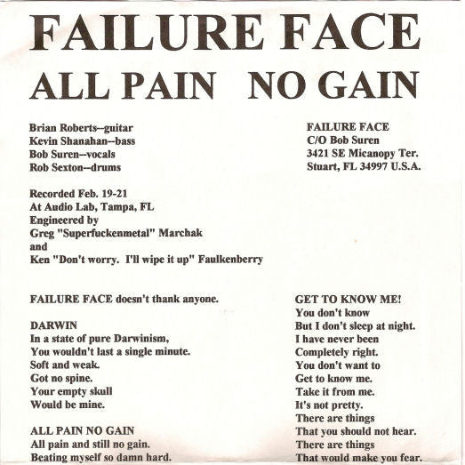 Failure Face : All Pain No Gain (7")