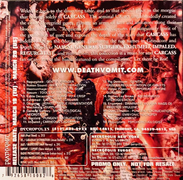 Various : Requiems Of Revulsion: A Tribute To Carcass (CD, Comp, Promo)