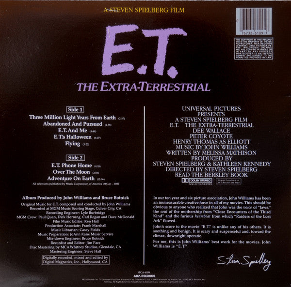 John Williams (4) : E.T. The Extra-Terrestrial (Music From The Original Motion Picture Soundtrack) (LP, Album)