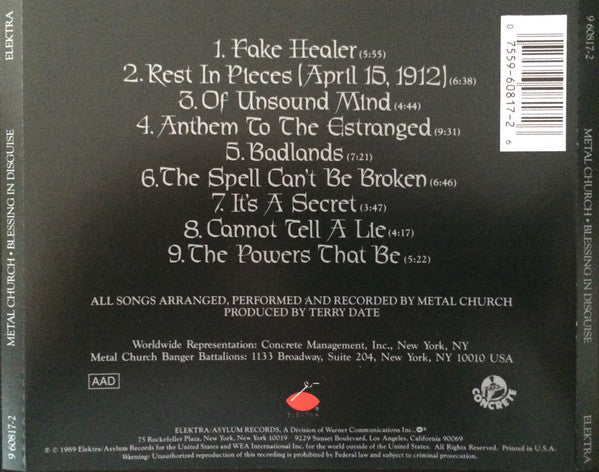 Metal Church : Blessing In Disguise (CD, Album, RP)