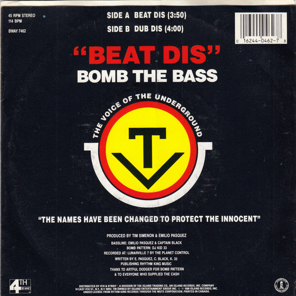 Bomb The Bass : Beat Dis (7")