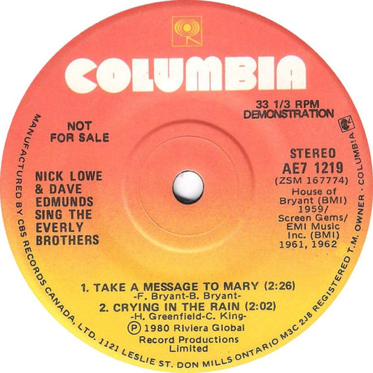 Nick Lowe & Dave Edmunds : Nick Lowe & Dave Edmunds Sing The Everly Brothers (7", EP, Promo)