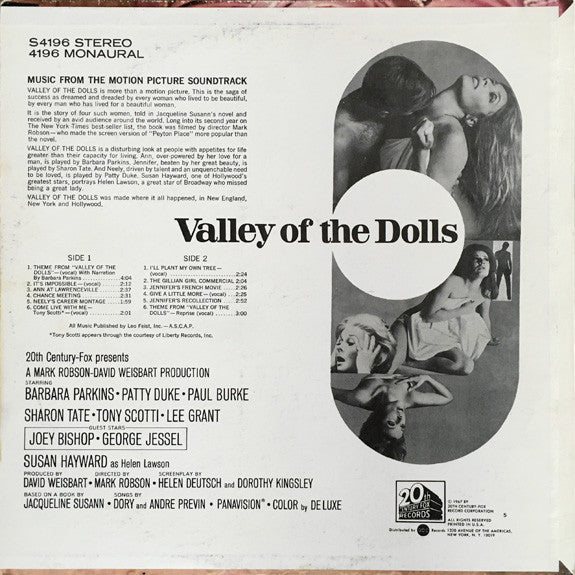 Johnny Williams* Songs By Dory* And Andre Previn* : Valley Of The Dolls (Music From The Motion Picture Soundtrack) (LP, Album, Mon)