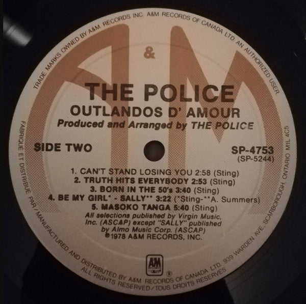 The Police : Outlandos D'Amour (LP, Album, Par)