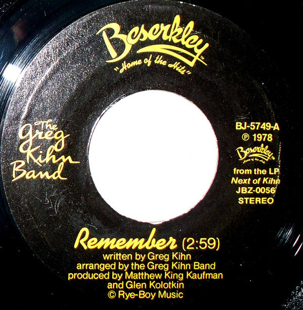 Greg Kihn Band : Remember (7", Styrene)