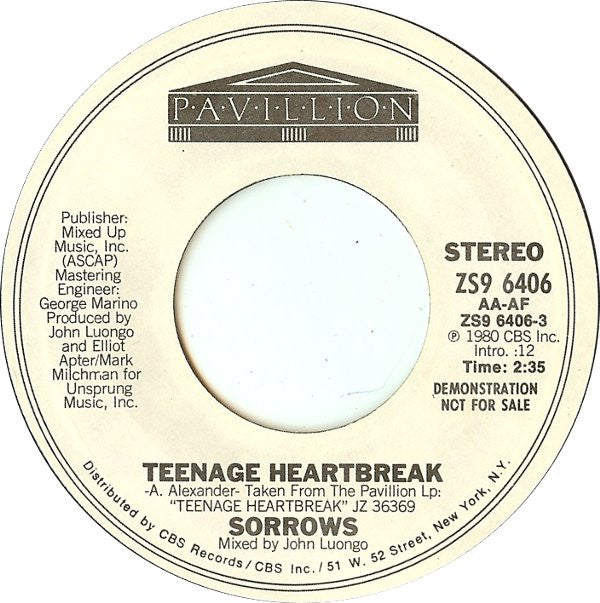 Sorrows : Teenage Heartbreak (7", Promo)